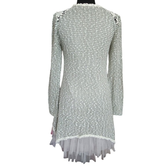 Ryu Sage Green Lace Tulle Hem Tunic Dress Long Sleeve Floral Mixed Media Small - Picture 9 of 12